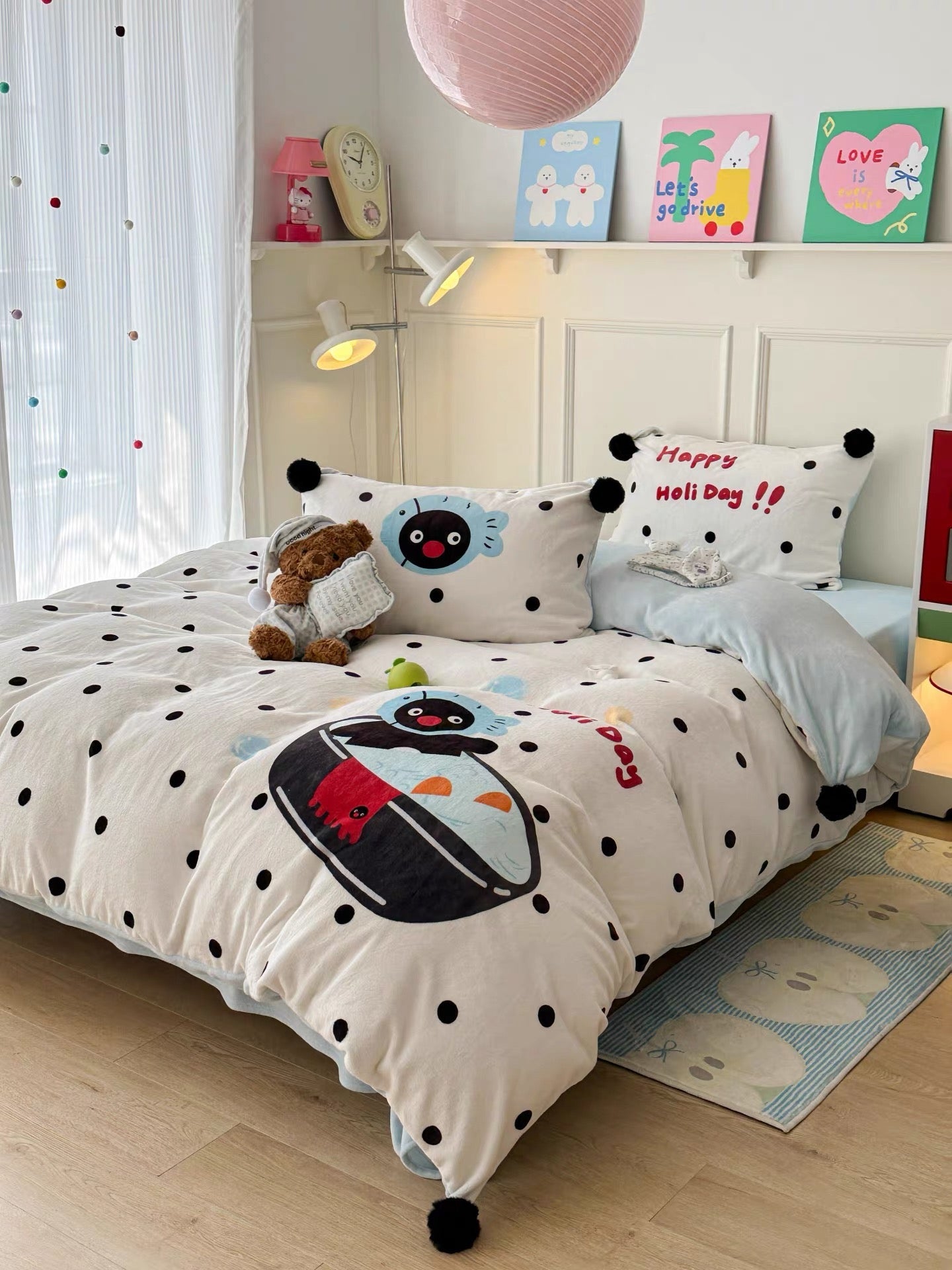 Cute Penguin Milk Fleece Bedding Set