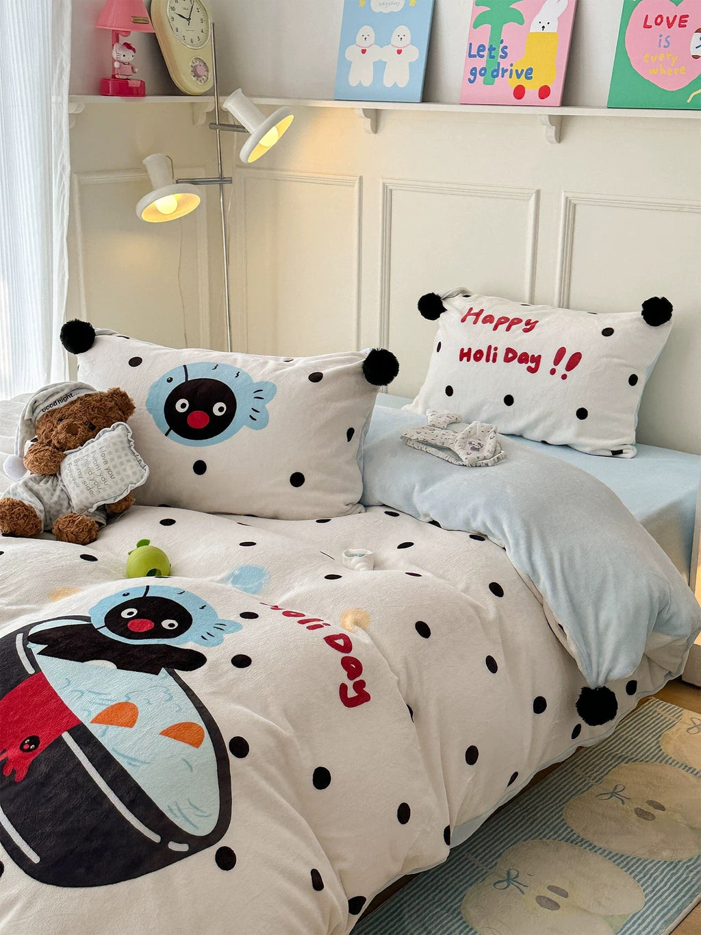 Cute Penguin Milk Fleece Bedding Set