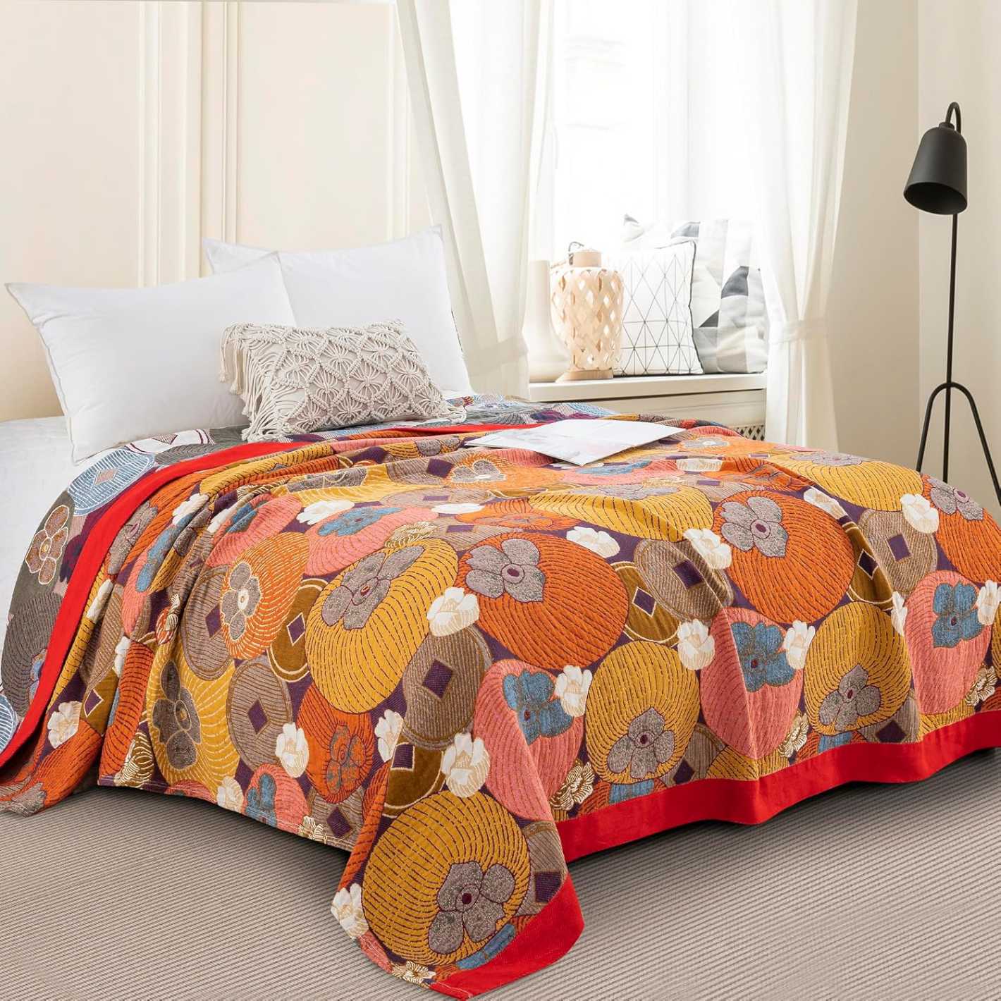 Cotton Blanket with Floral Pattern