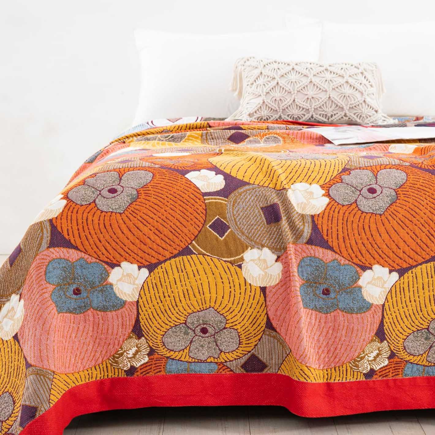 Cotton Blanket with Floral Pattern