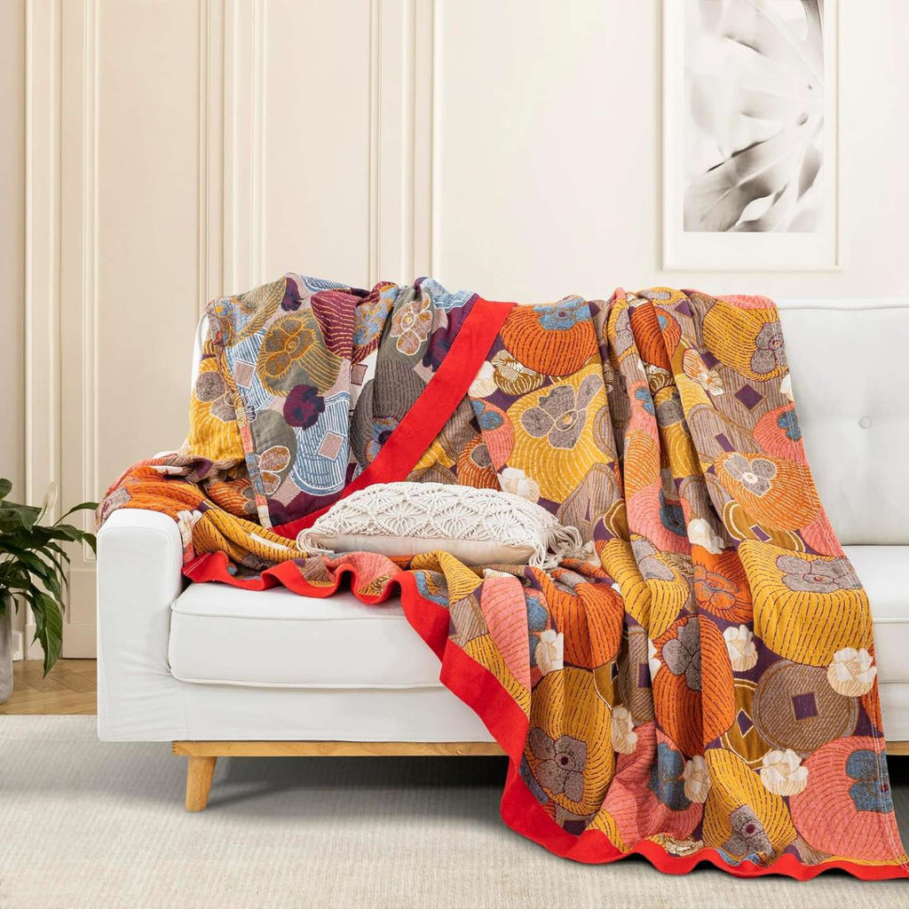 Cotton Blanket with Floral Pattern