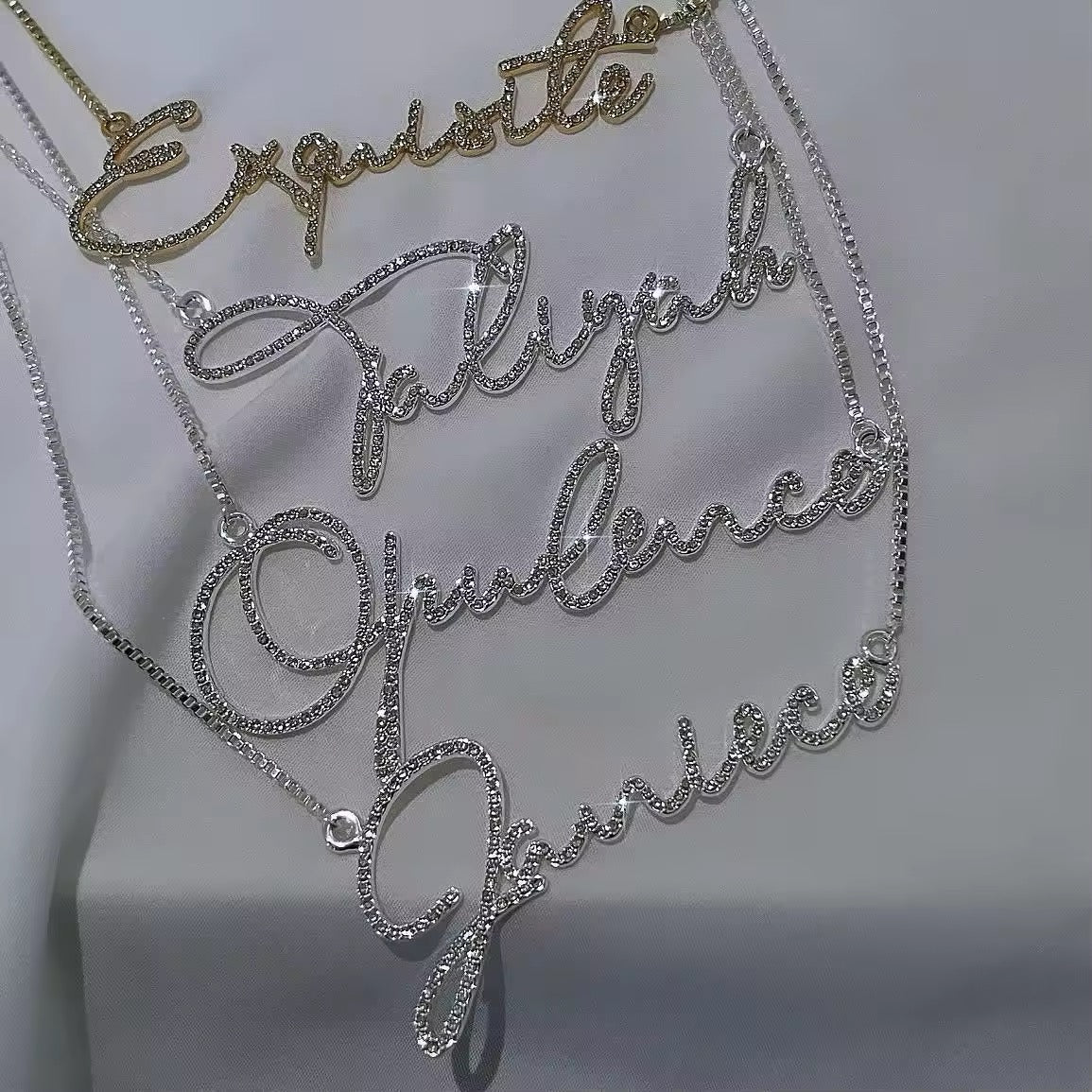 Custom Crystal Name Necklace Silver