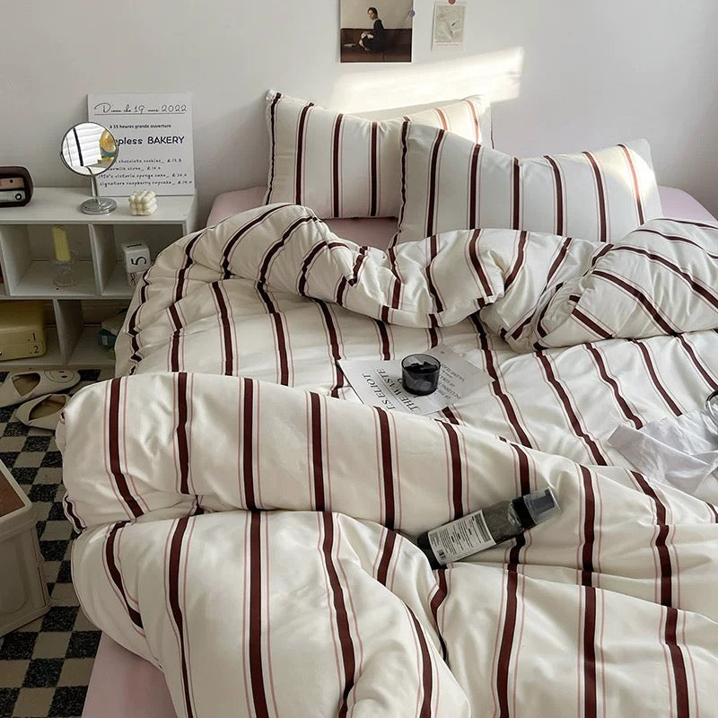 Retro Striped Bedding Set Pink