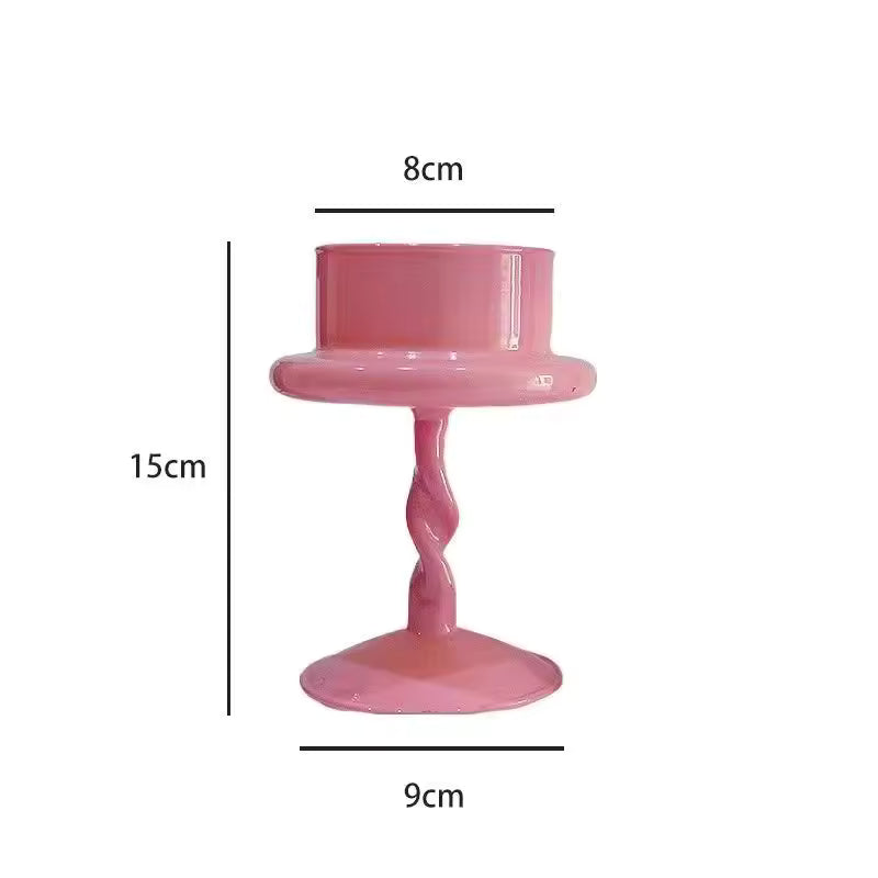 Pink Twisted Glass Candle Holder