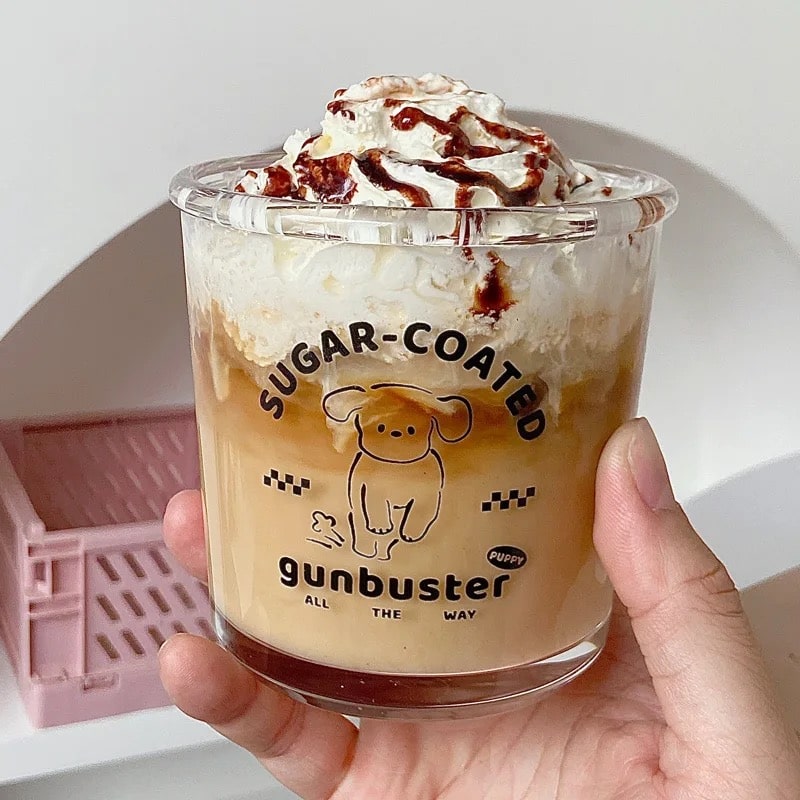 Cute Glass Cup for Coffee Black Dog