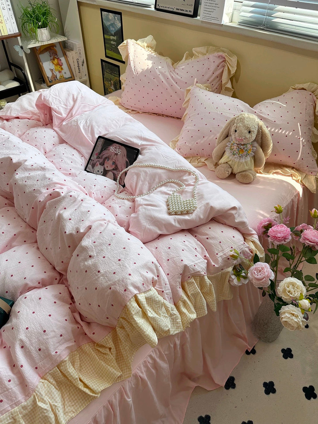 Coquette Red Plaid Ruffle Bedding Set