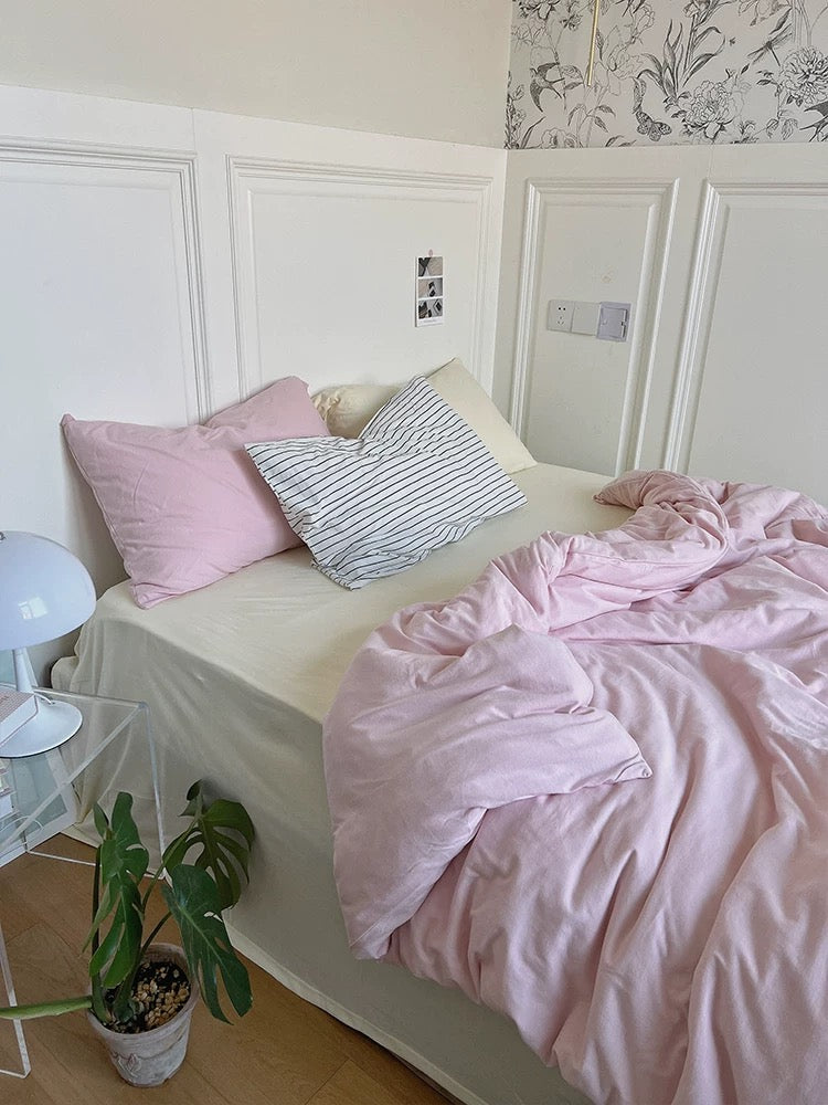 Pink Jersey Knit Duvet Cover Set