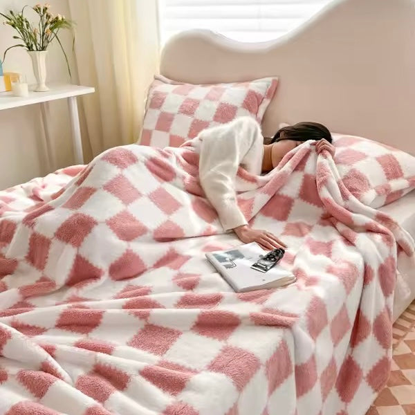 Pink & White Checkered Flannel Blanket