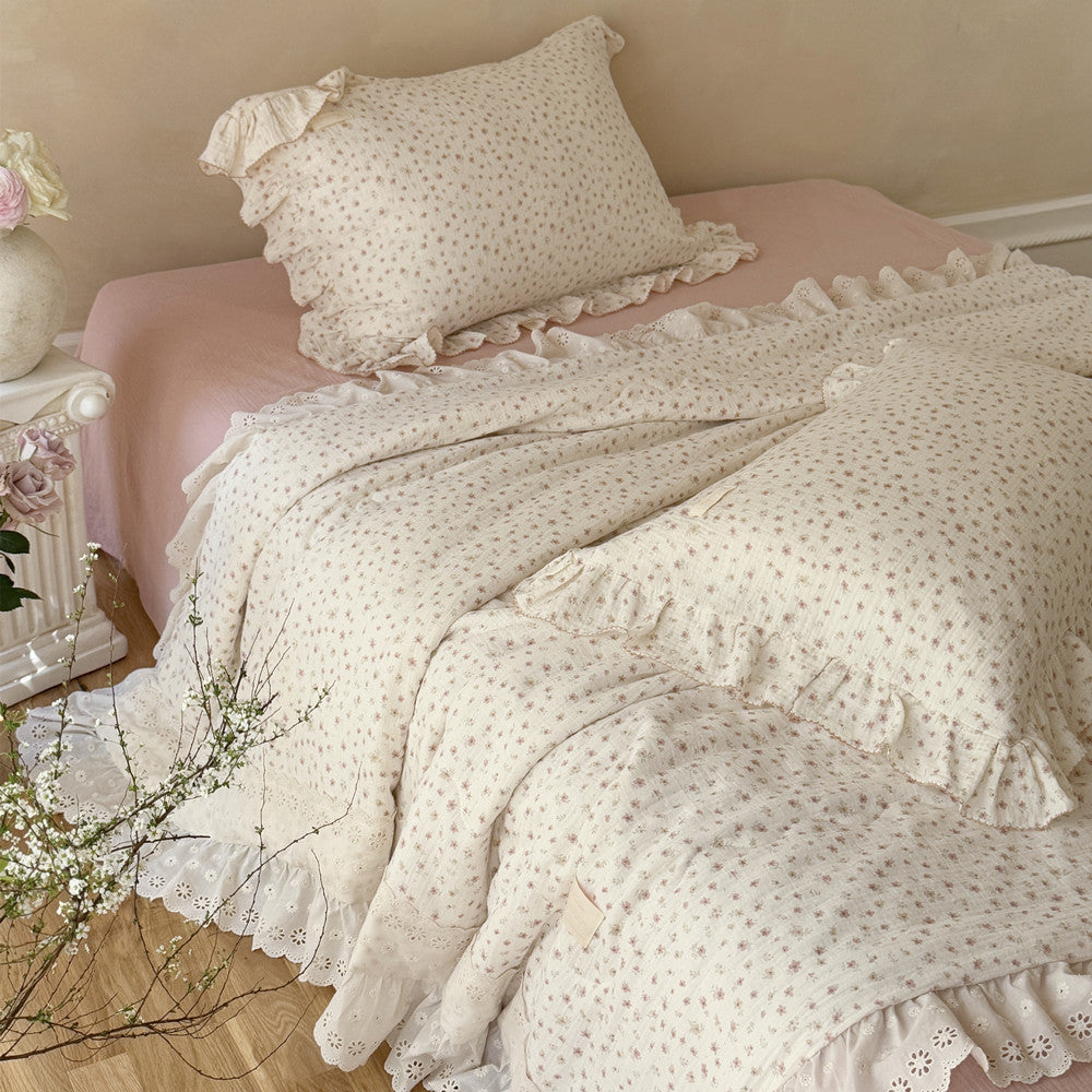 Pink Floral Cotton Comforter – Ruffled Lightweight Bedding
