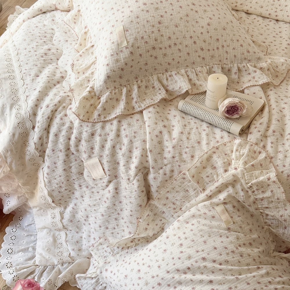 Pink Floral Cotton Comforter – Ruffled Lightweight Bedding