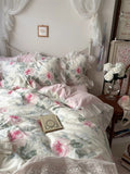 Pink Floral Ruffle Cotton Bedding Set