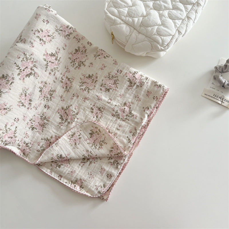 Rosebud Pink Floral Baby Blanket – Cotton Muslin