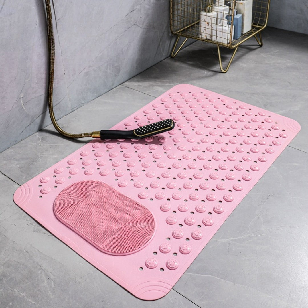 Non-Slip Bath Mat - Shower Mat with Foot Scrubber Pink