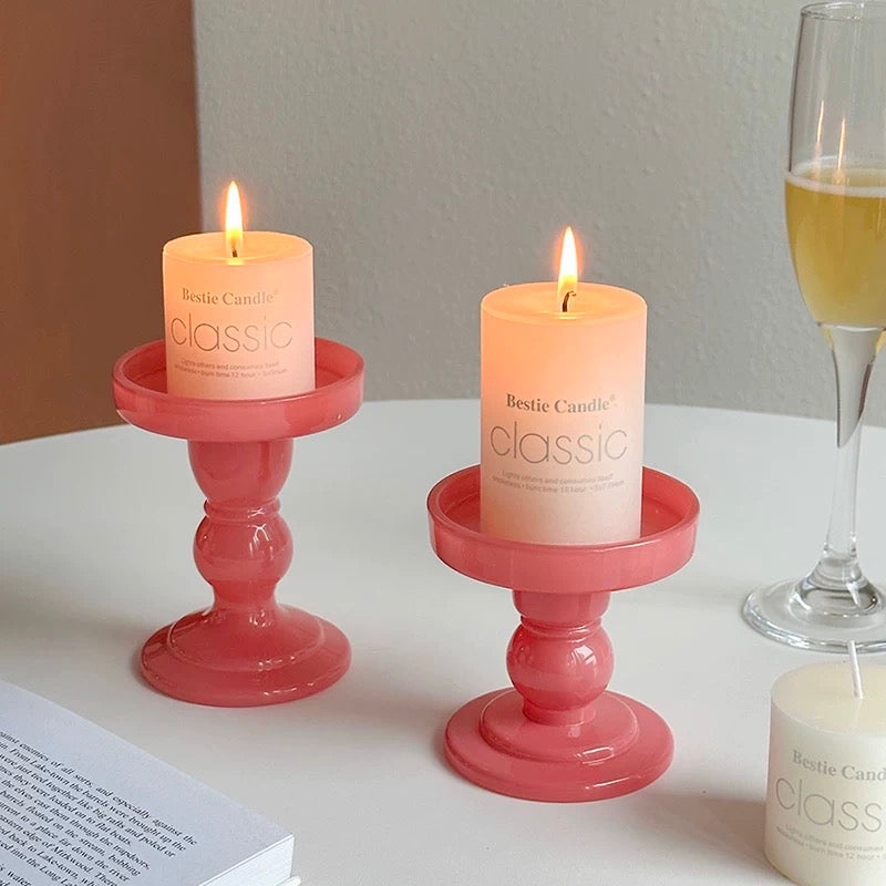 Pink Twisted Glass Candle Holder