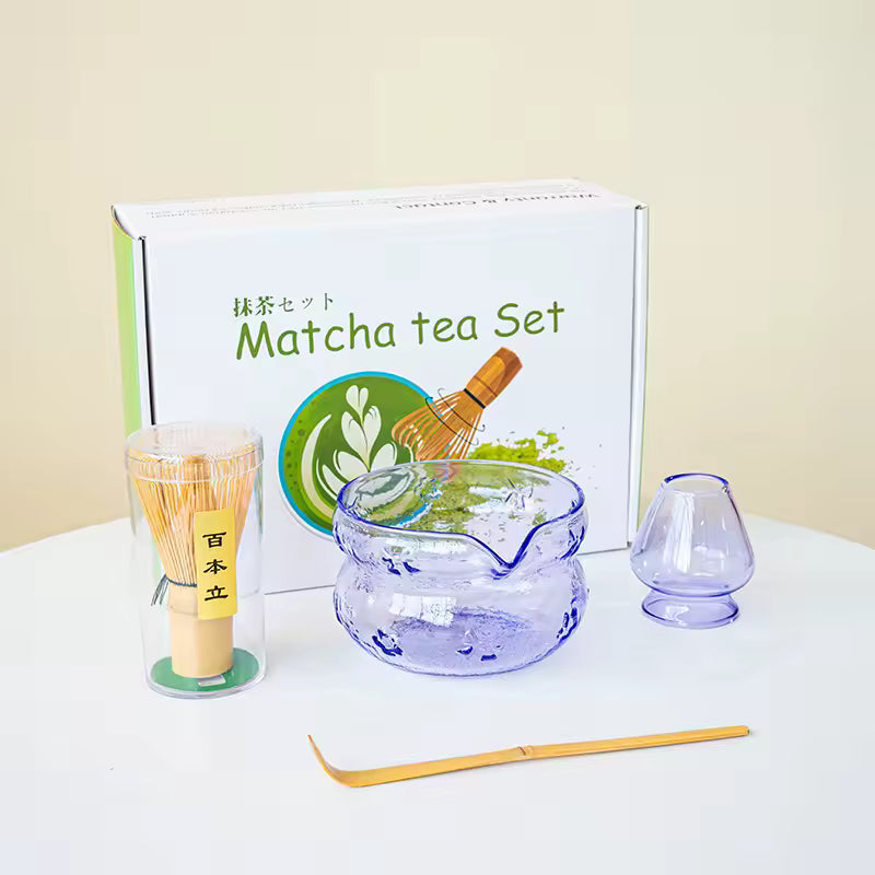 Pink & Purple Glass Matcha Set Purple 4 pcs