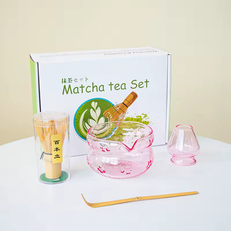 Pink & Purple Glass Matcha Set Pink 4 pcs