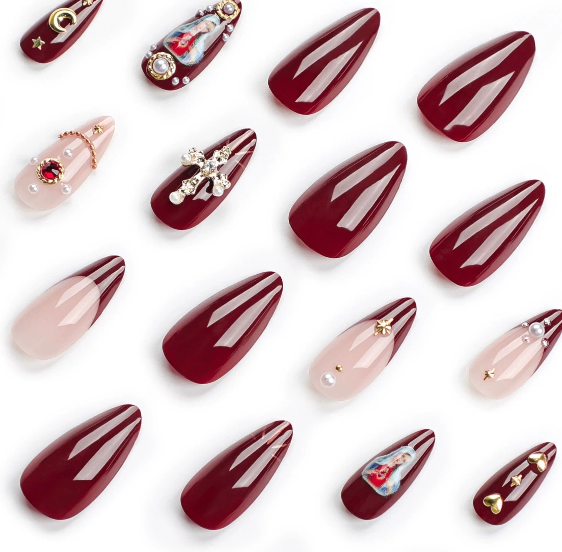 Red Baroque False Nails