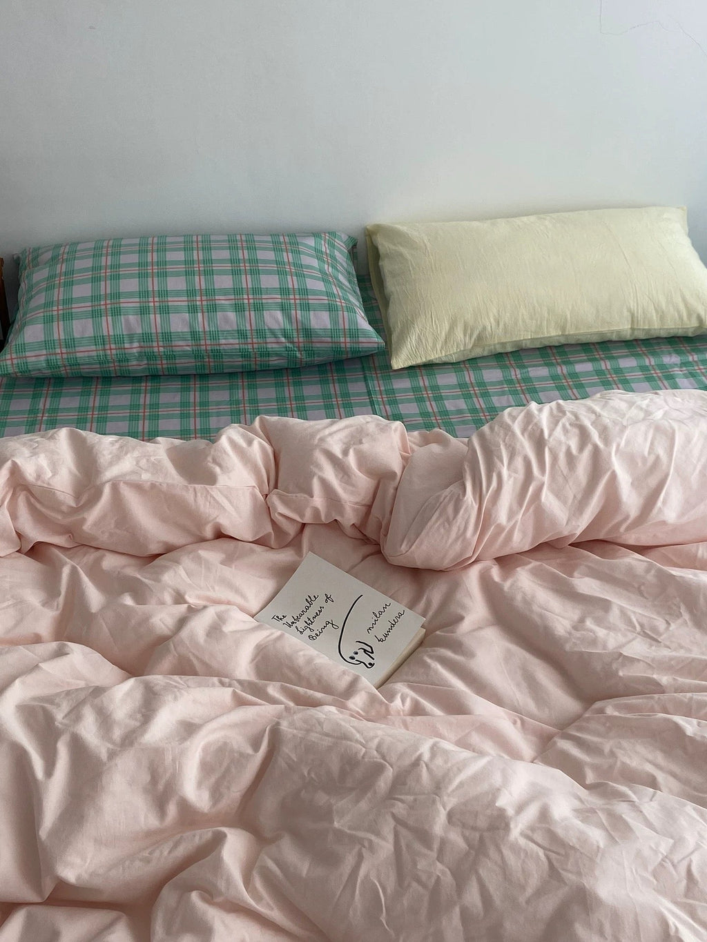 Pink & Mint Green Plaid Bedding Set