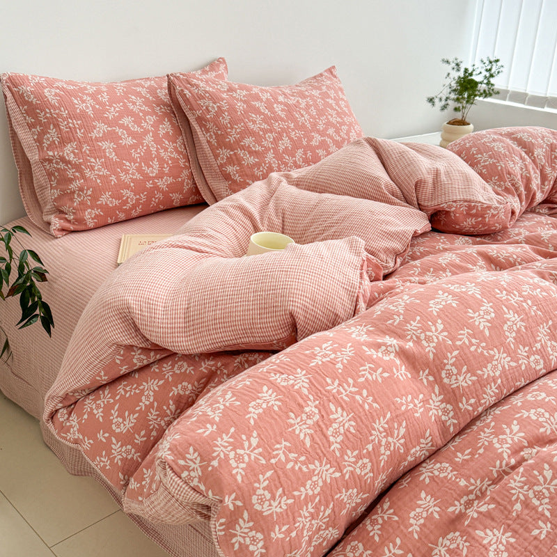 Jacquard Cotton Duvet Cover — Woven Leaf Pattern