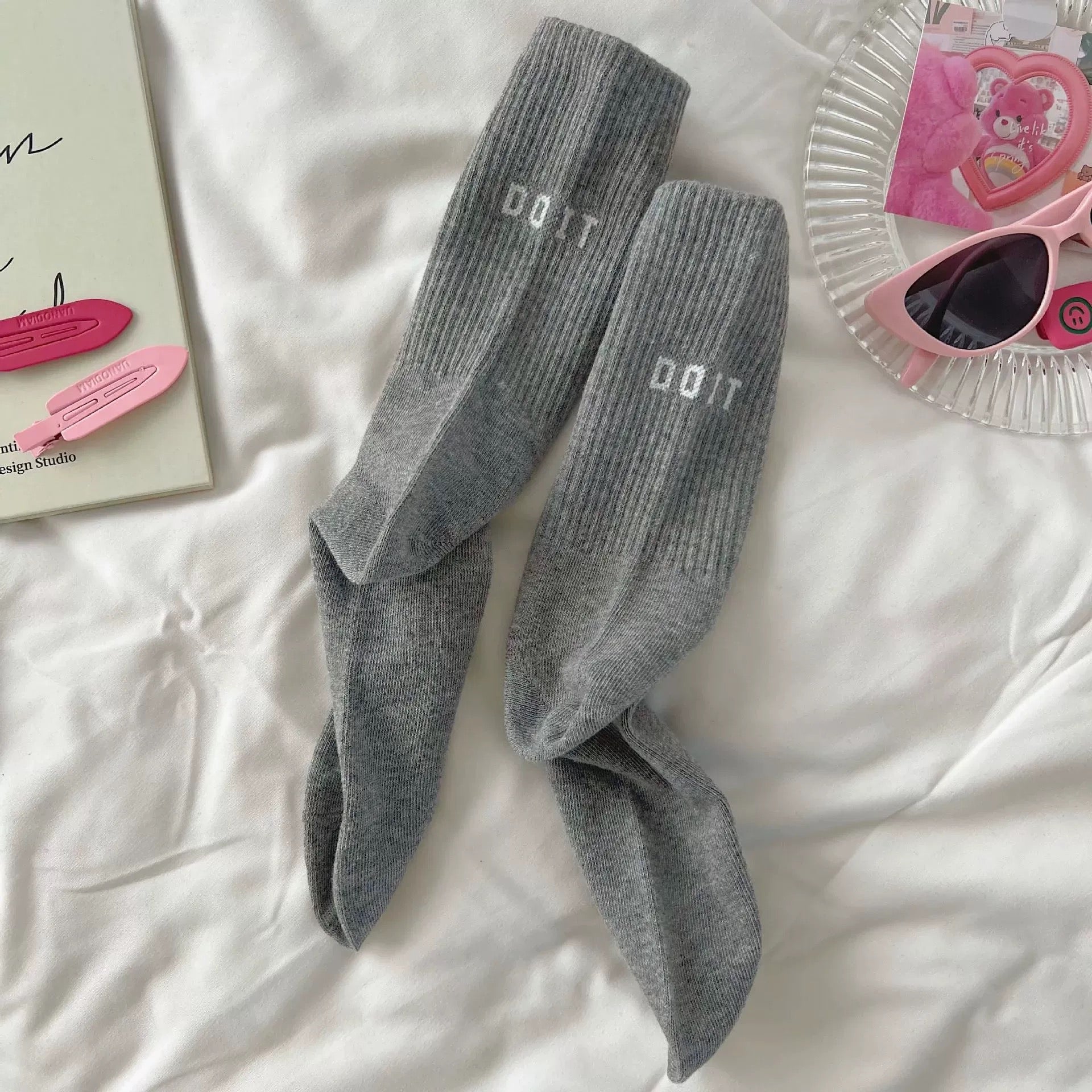 Y2k Pink Socks Grey