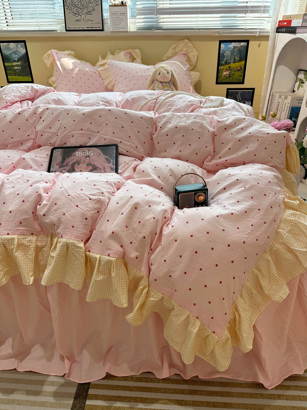 Coquette Red Plaid Ruffle Bedding Set