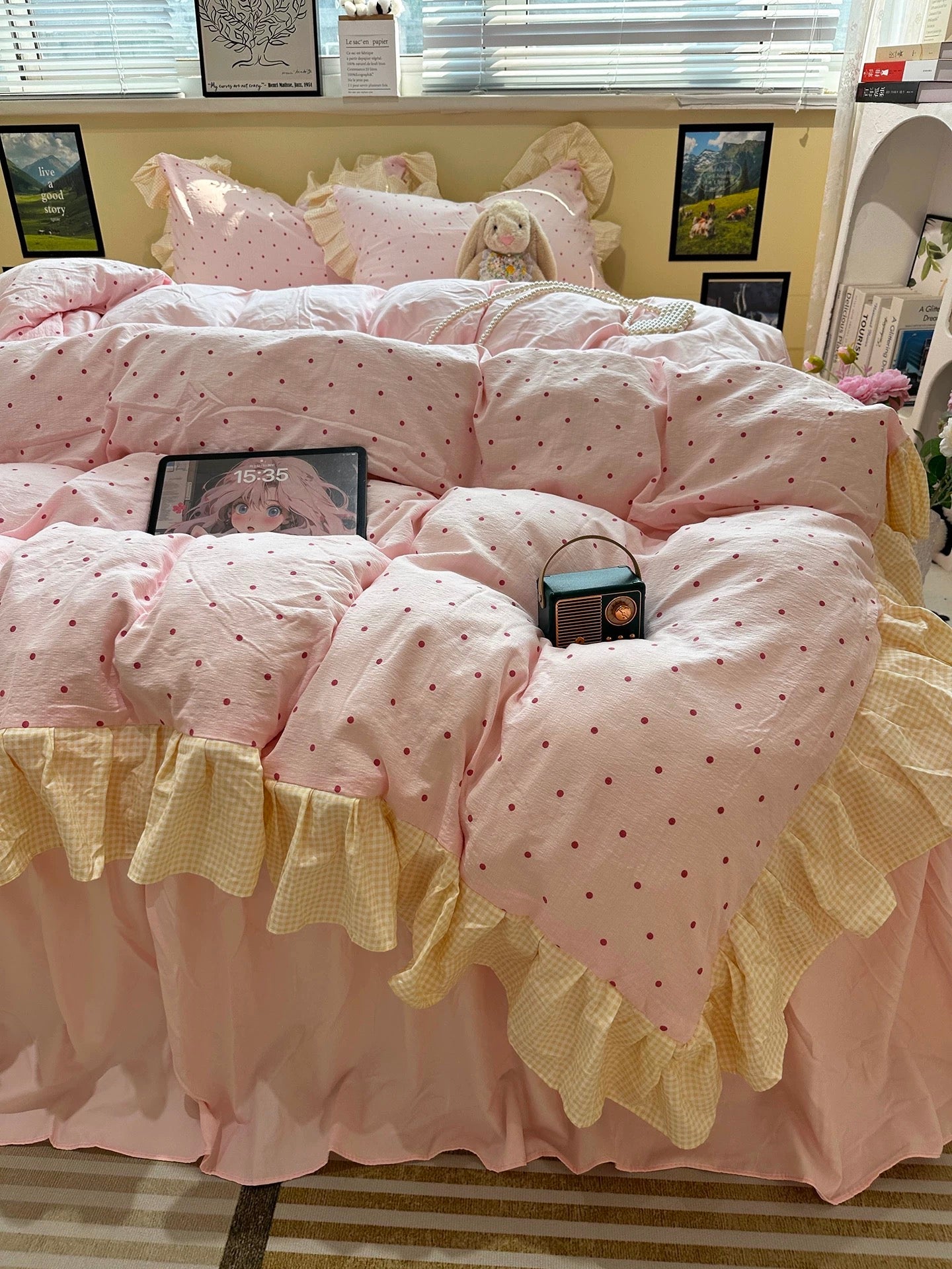 Coquette Red Plaid Ruffle Bedding Set
