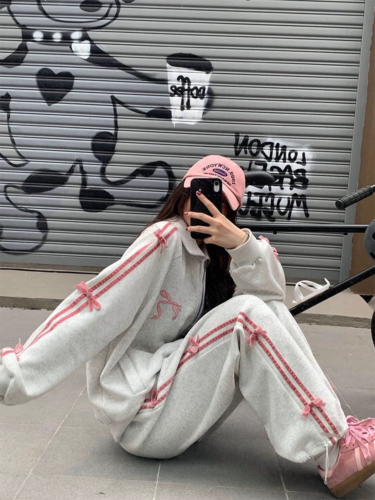 Coquette Bow Hoodie Pink Set (Hoodie + Pants)