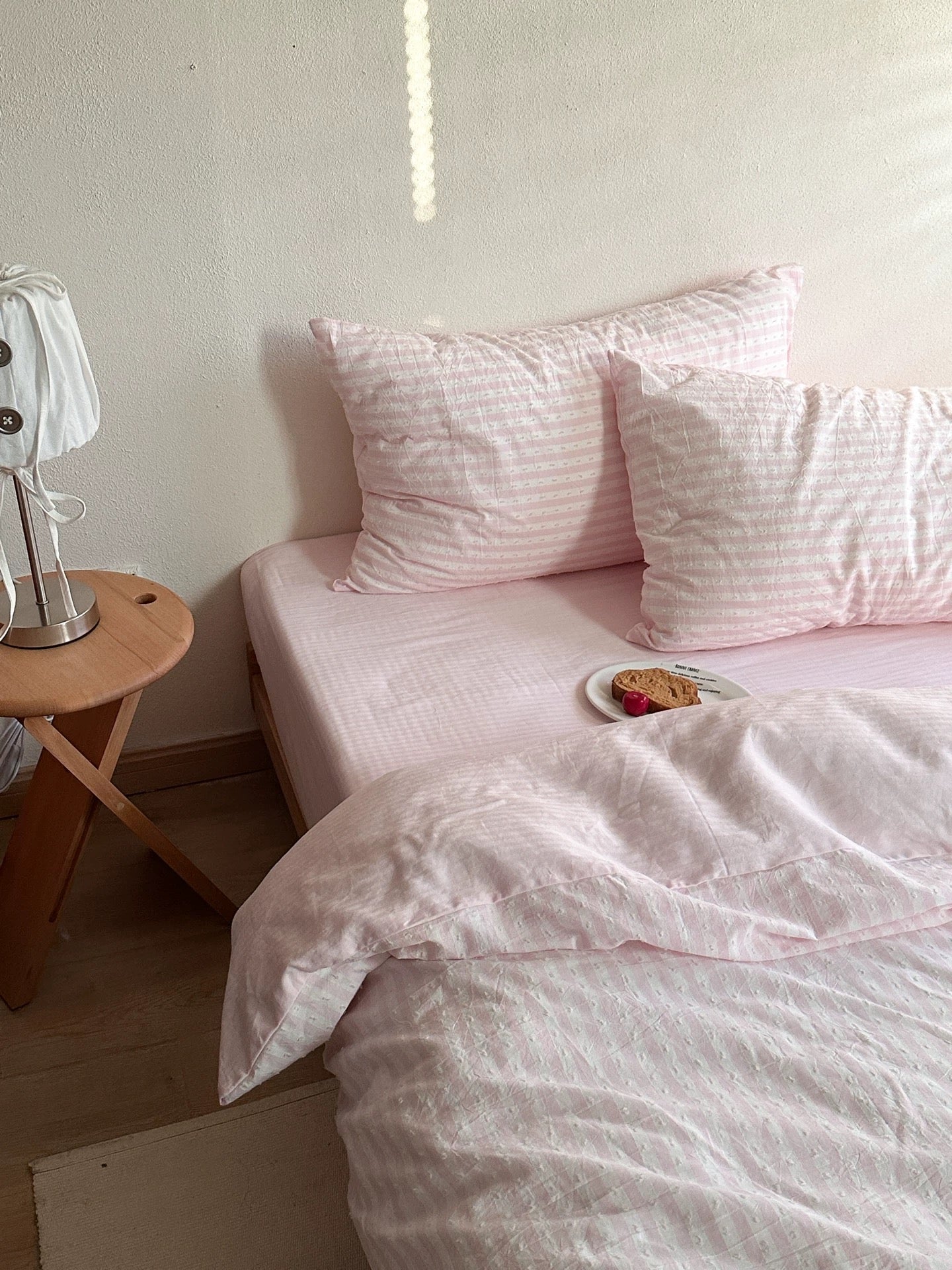 Pink Textured Stripe Duvet Cover Set