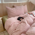 Pastel Pink Striped Cotton Duvet Cover Set