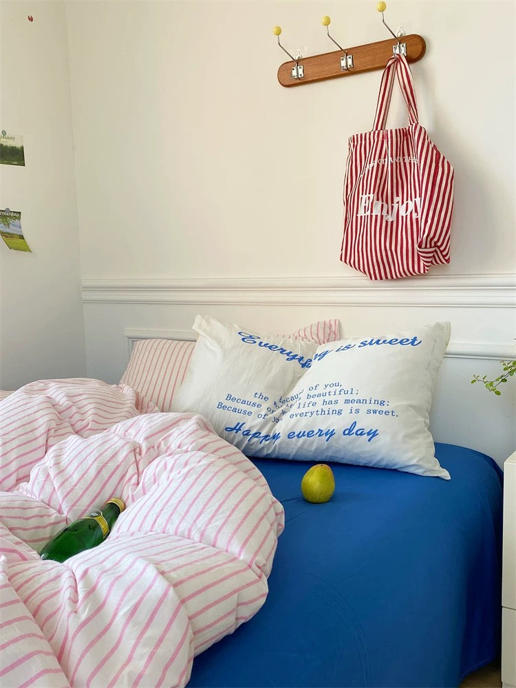 Pastel Pink & Blue Striped Duvet Cover Set