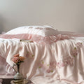 Pink TENCEL™ Ruffle Bedding Set – Rose Embroidery