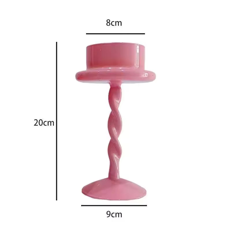 Pink Twisted Glass Candle Holder Tall