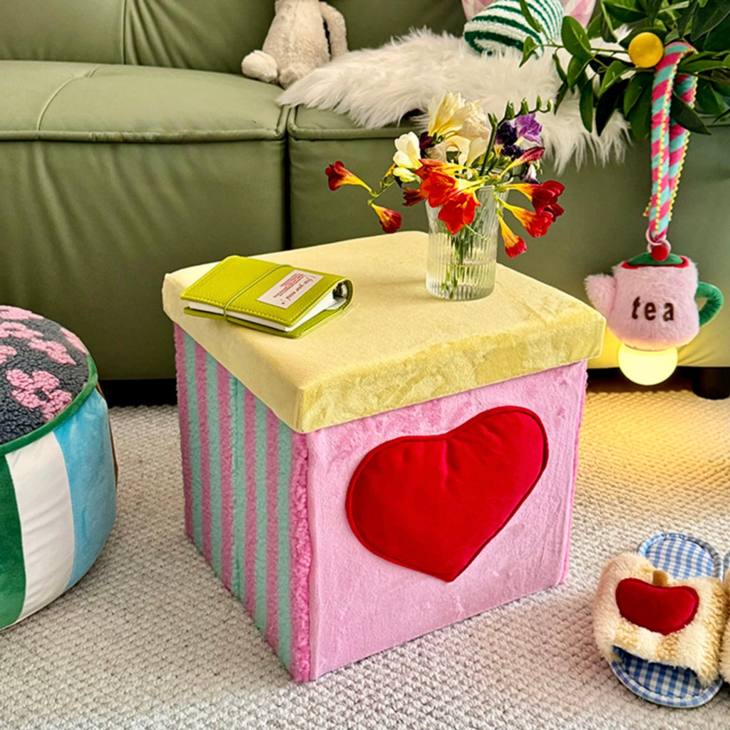 Heart Velvet Storage Stool