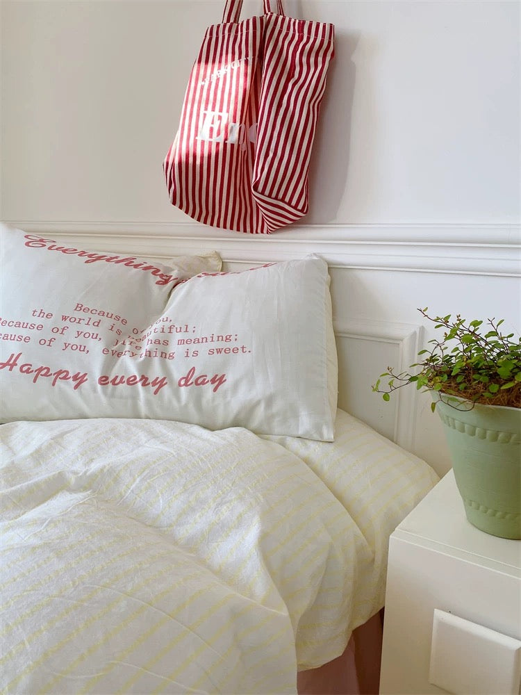 Pink & White Striped Cotton Duvet Cover Set