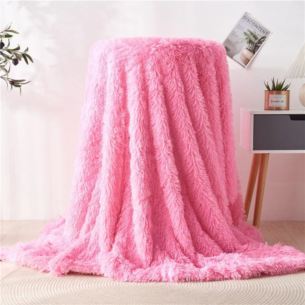 Fuzzy Faux Fur Blanket Throw Blush Pink