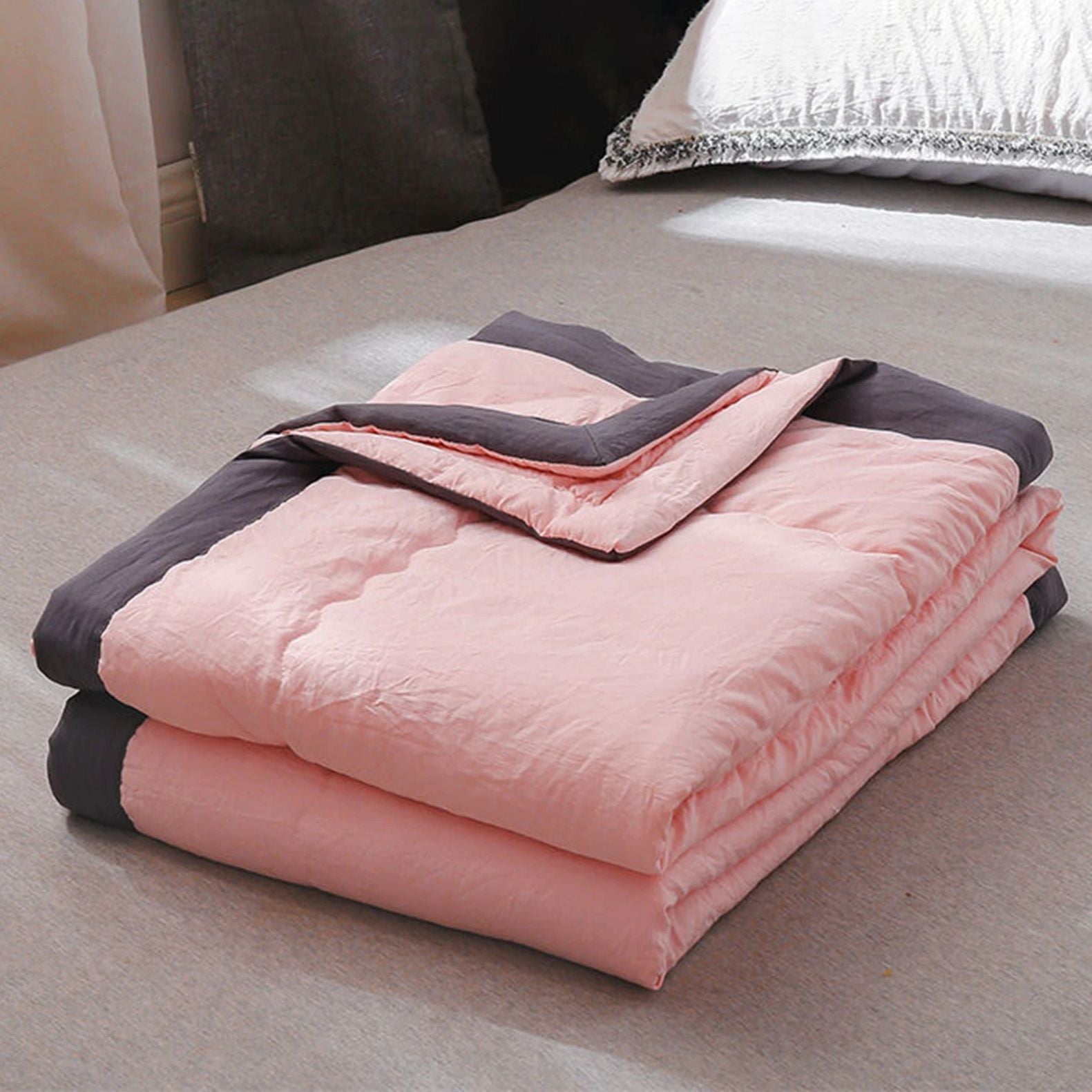 Cotton Quilt Blanket - Solid Color Bedding Pink