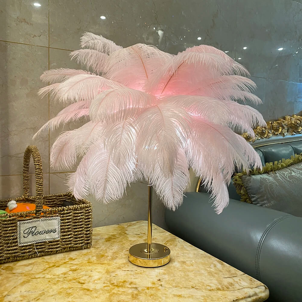 Luxury Ostrich Feather Table Lamp Pink