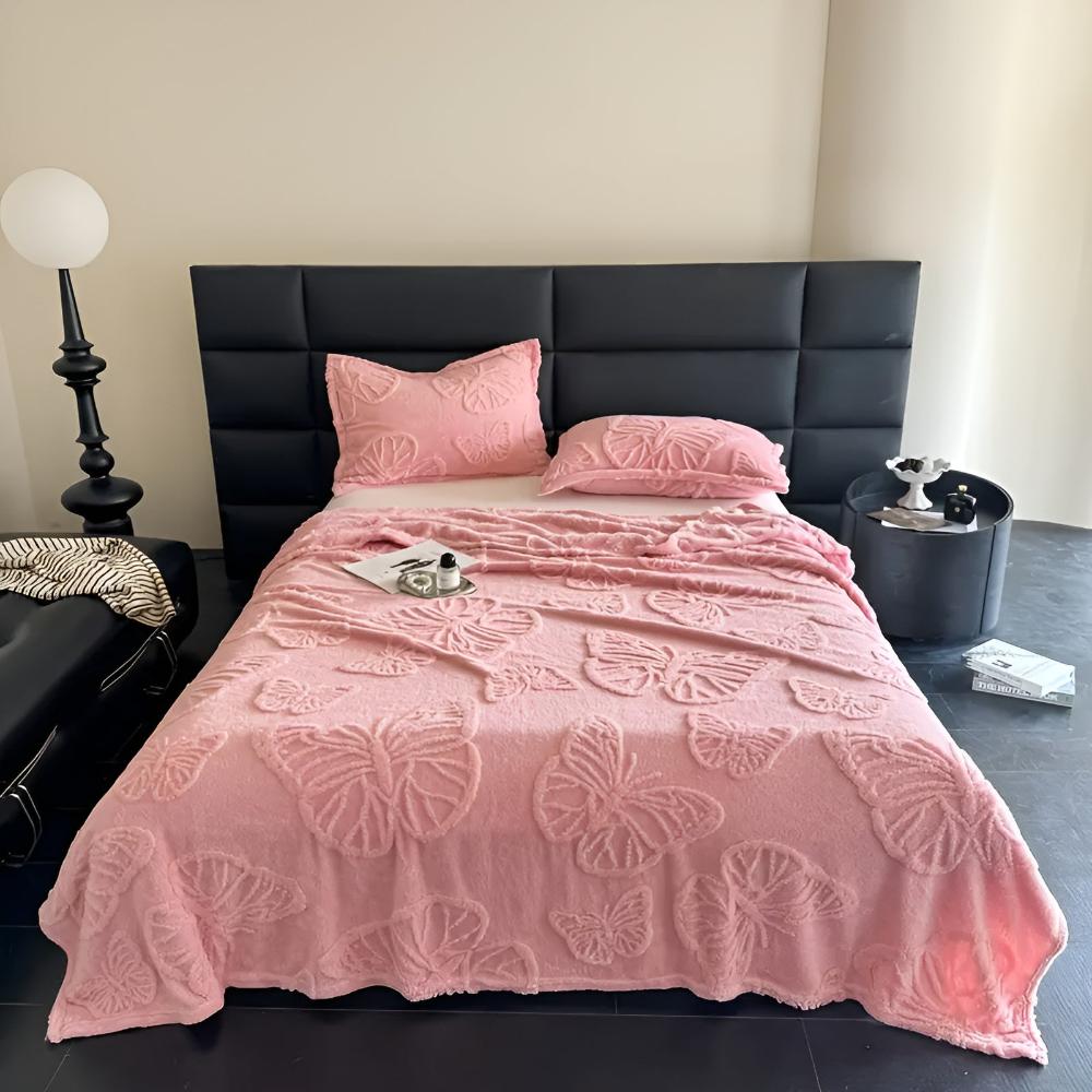 Butterfly Jacquard Flannel Blanket Blush