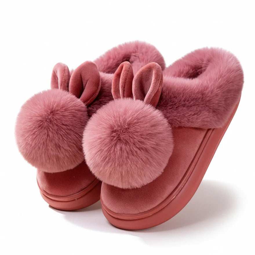 Bunny Plush Slippers - Women's Month Sale Dusty Rose Open Heel