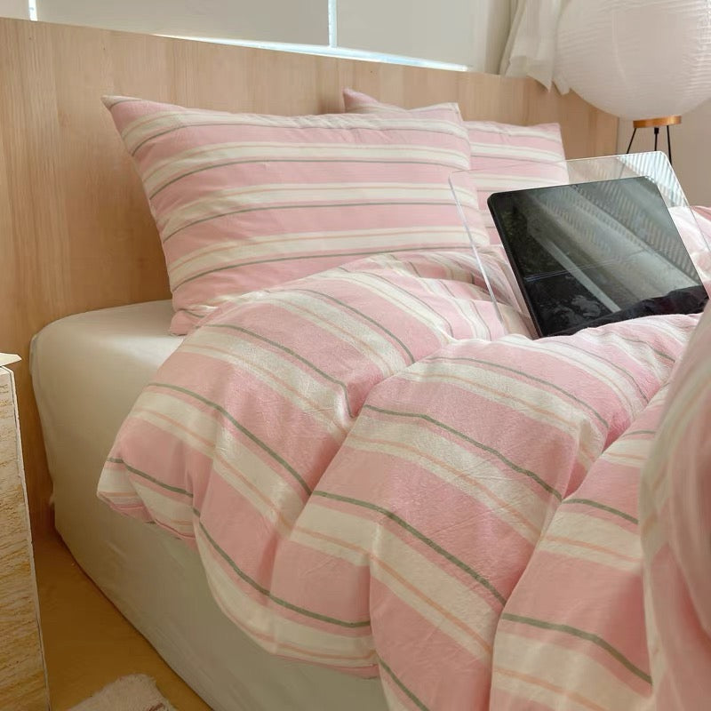 Coquette Pink Striped Duvet Cover Set