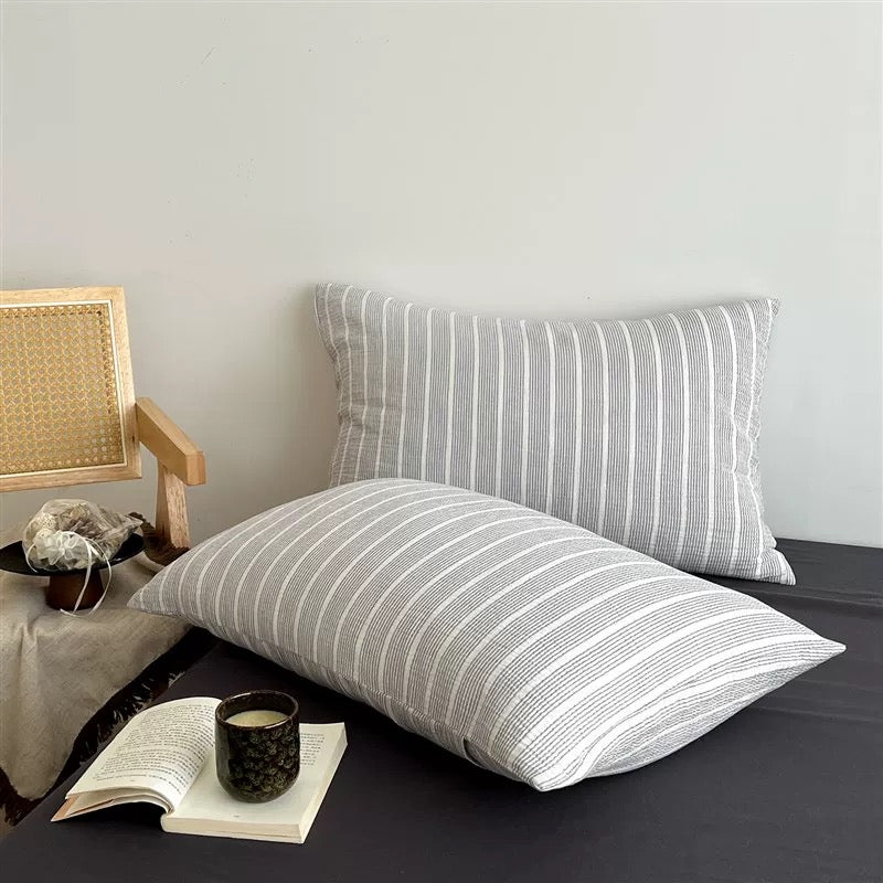 Gray Pinstripe Duvet Cover Set