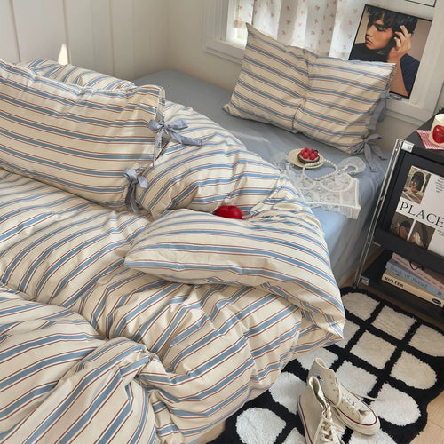 Blue Striped Cotton Bedding Set