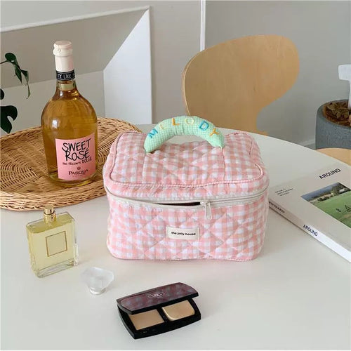 Chic Plaid Cosmetic Bag Pink