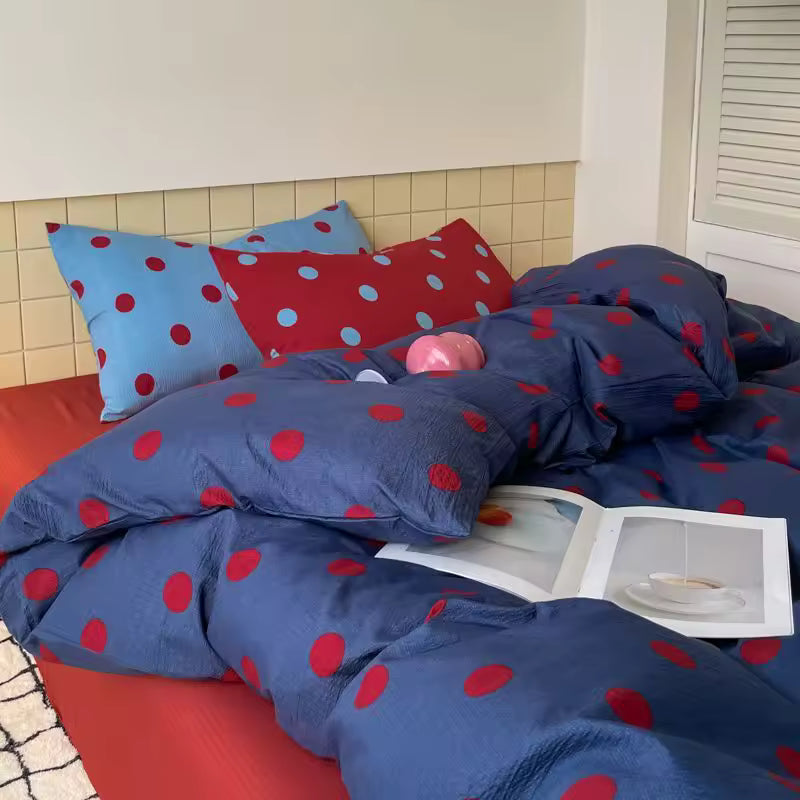 Preppy Polka Dot Duvet Cover Set Dark Blue