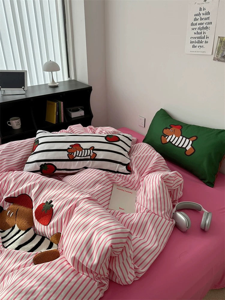 Cartoon Puppy Embroidered Bedding Set