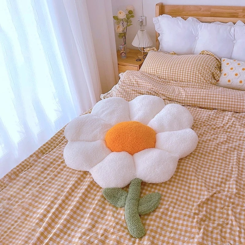 Flower Cushion Pillow White