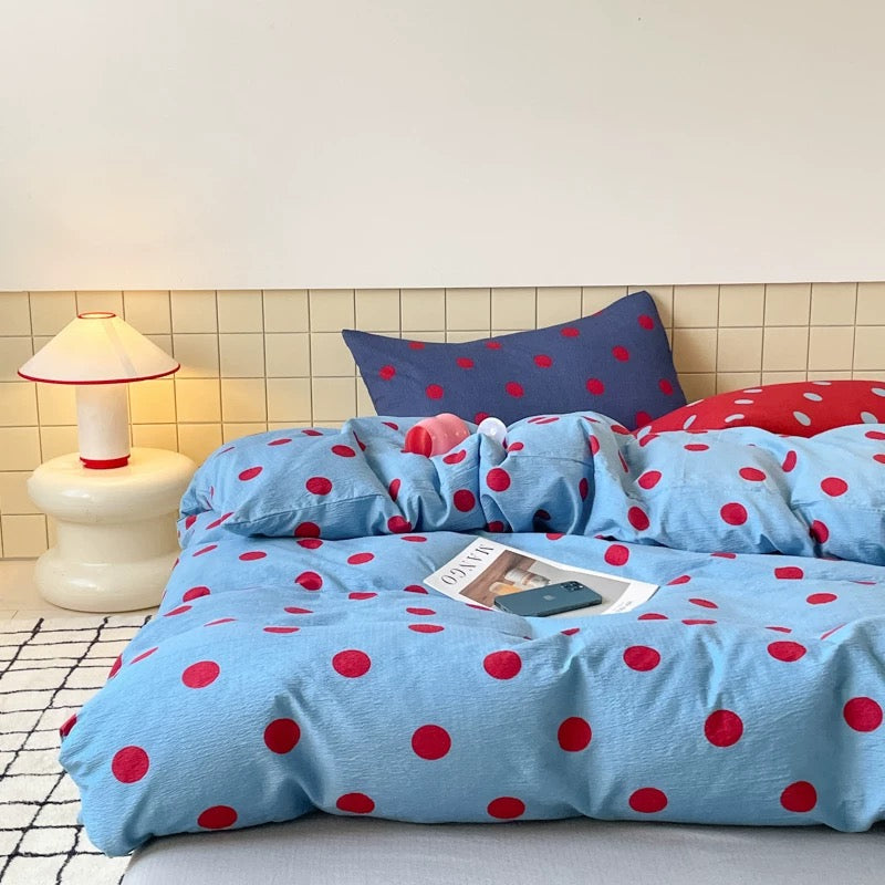 Blue & Red Polka Dot Duvet Cover Set
