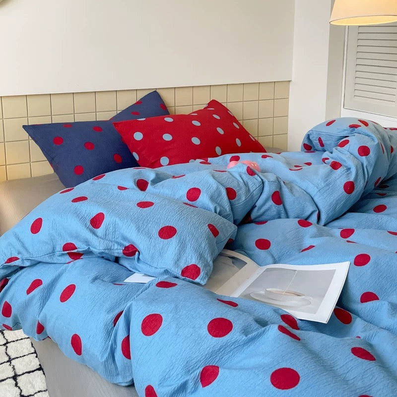 Preppy Polka Dot Duvet Cover Set Blue