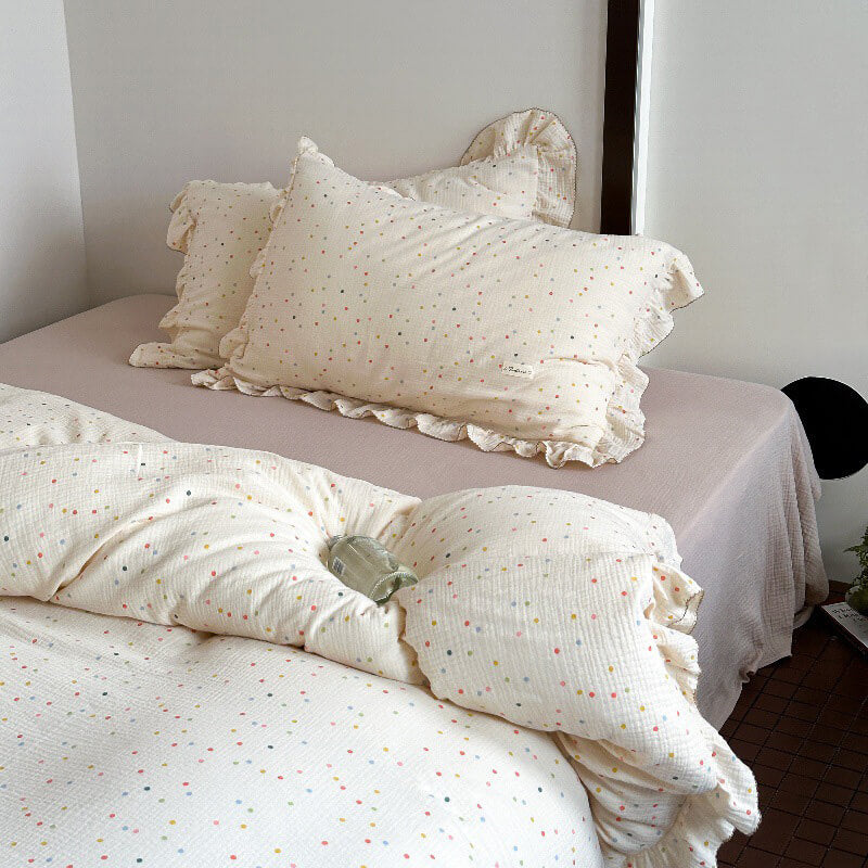 Polka Dot Bedding Set – Ruffle Cotton Muslin