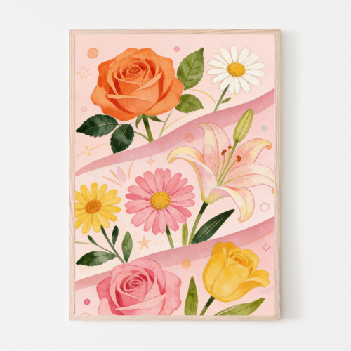 Blush Bloom Floral Poster 50x50cm